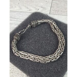 VTG Bali Indonesia Sterling Silver 925 Double Row 4mm Byzantine Hook 25g 7.5"